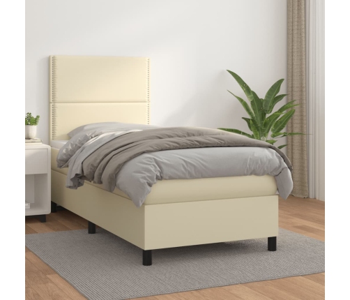 vidaXL Cama box spring con colchón cuero sintético crema 80x200 cm