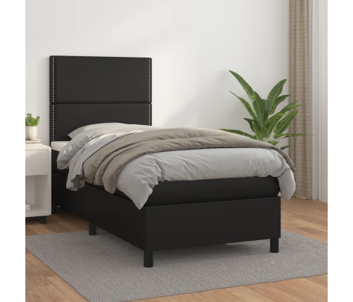 Cama box spring con colchón cuero sintético negro 90x190 cm