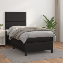 Cama box spring con colchón cuero sintético negro 90x190 cm