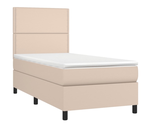 Cama box spring con colchón cuero sintético capuchino 90x200 cm