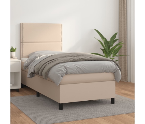 Cama box spring con colchón cuero sintético capuchino 90x200 cm