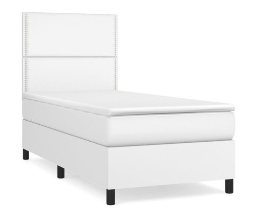 Cama box spring con colchón cuero sintético blanco 100x200 cm