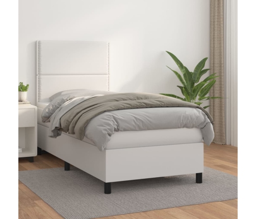 Cama box spring con colchón cuero sintético blanco 100x200 cm