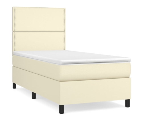 Cama box spring con colchón cuero sintético crema 100x200 cm