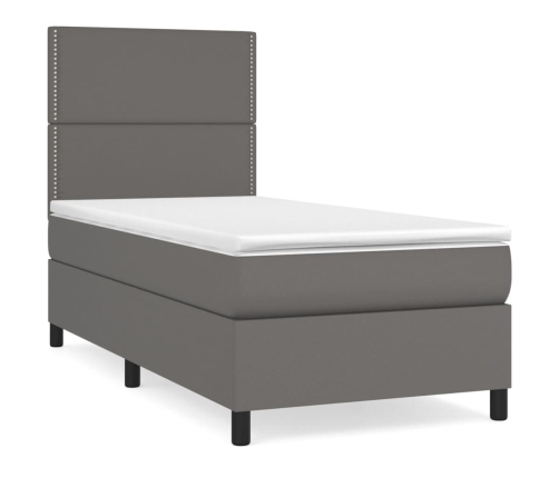 Cama box spring con colchón cuero sintético gris 100x200 cm