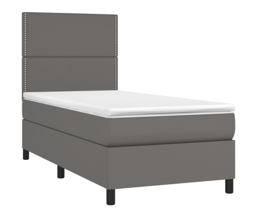 Cama box spring con colchón cuero sintético gris 100x200 cm