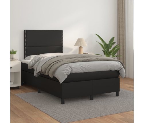 Cama box spring con colchón cuero sintético negro 120x200 cm