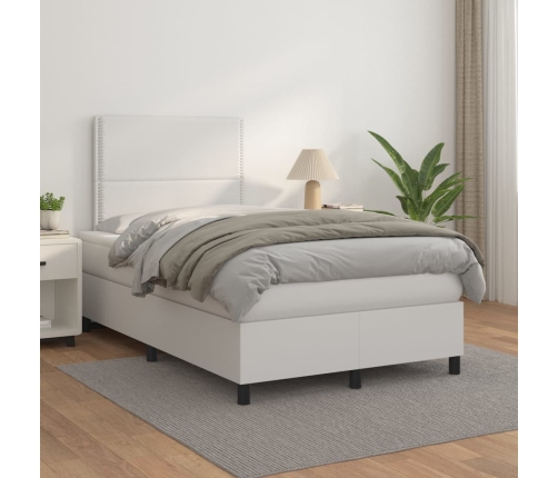 Cama box spring con colchón cuero sintético blanco 120x200 cm