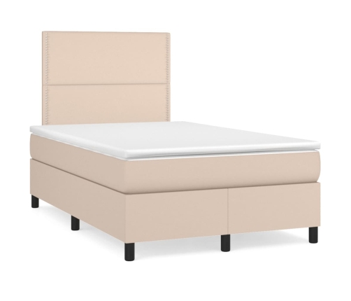 Cama box spring con colchón cuero sintético capuchino 120x200cm