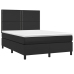 Cama box spring con colchón cuero sintético negro 140x190 cm