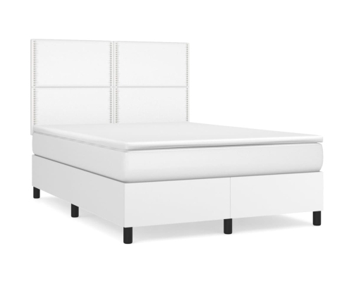 Cama box spring con colchón cuero sintético blanco 140x190 cm