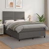 Cama box spring con colchón cuero sintético gris 140x190 cm