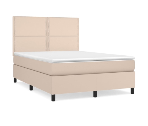 Cama box spring con colchón cuero sintético capuchino 140x190cm