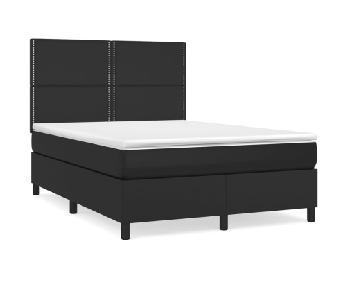 Cama box spring con colchón cuero sintético negro 140x200cm