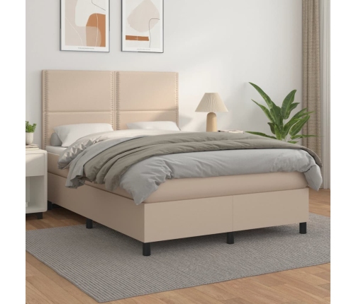 Cama box spring con colchón cuero sintético capuchino 140x200cm