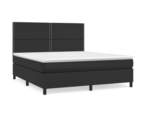 Cama box spring con colchón cuero sintético negro 160x200 cm