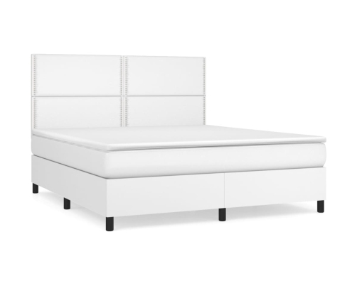 Cama box spring con colchón cuero sintético blanco 160x200 cm