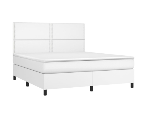 Cama box spring con colchón cuero sintético blanco 160x200 cm