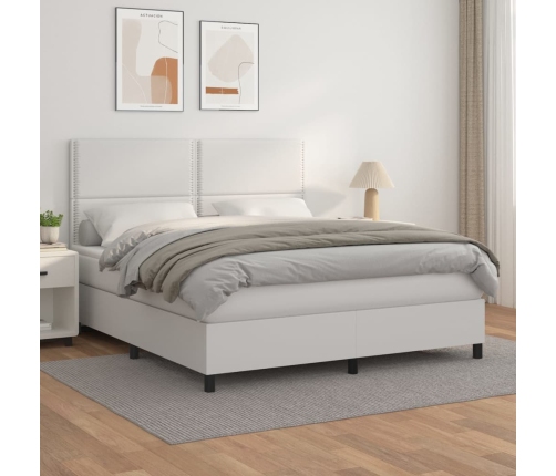 Cama box spring con colchón cuero sintético blanco 160x200 cm