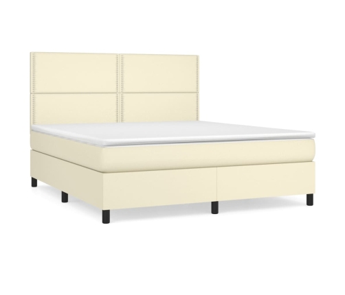 Cama box spring con colchón cuero sintético crema 160x200 cm