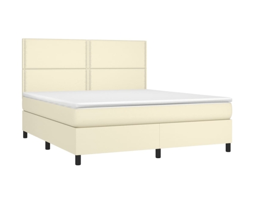 Cama box spring con colchón cuero sintético crema 160x200 cm