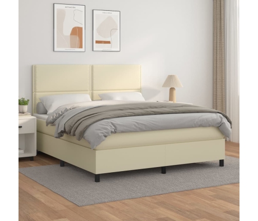 Cama box spring con colchón cuero sintético crema 160x200 cm