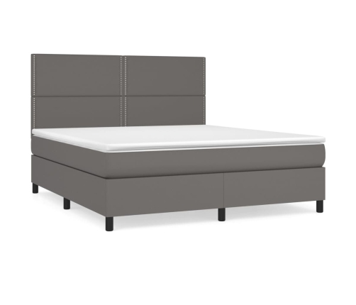 Cama box spring con colchón cuero sintético gris 160x200 cm