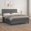 Cama box spring con colchón cuero sintético gris 160x200 cm