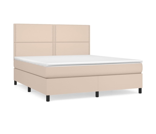 Cama box spring con colchón cuero sintético capuchino 160x200cm