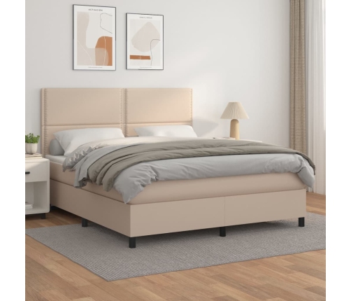 Cama box spring con colchón cuero sintético capuchino 160x200cm