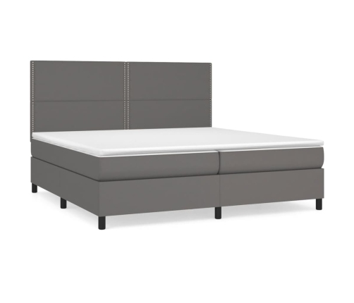 Cama box spring con colchón cuero sintético gris 200x200 cm