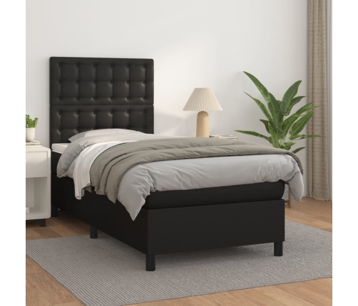 Cama box spring con colchón cuero sintético negro 80x200 cm