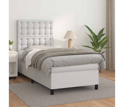 Cama box spring con colchón cuero sintético blanco 80x200 cm