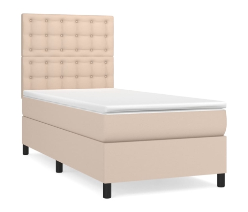 Cama box spring con colchón cuero sintético capuchino 80x200 cm