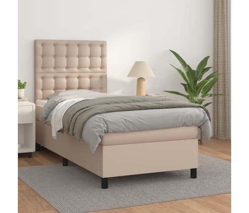 Cama box spring con colchón cuero sintético capuchino 80x200 cm