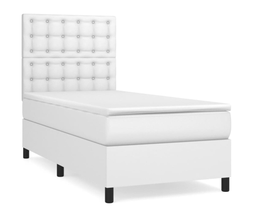 Cama box spring con colchón cuero sintético blanco 100x200 cm