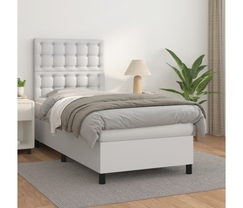 Cama box spring con colchón cuero sintético blanco 100x200 cm