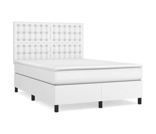 Cama box spring con colchón cuero sintético blanco 140x190 cm