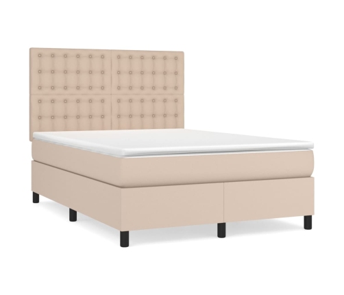 Cama box spring con colchón cuero sintético capuchino 140x190cm