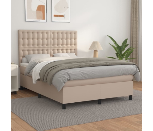 Cama box spring con colchón cuero sintético capuchino 140x190cm