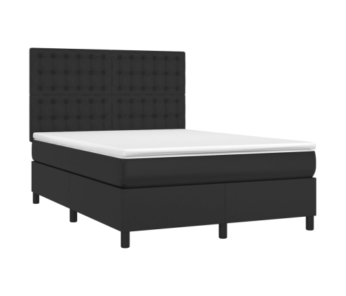 Cama box spring con colchón cuero sintético negro 140x200cm