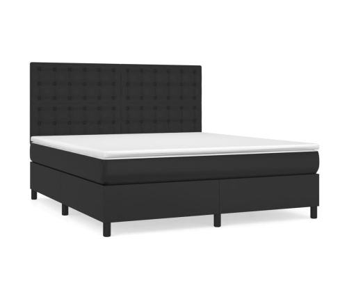 Cama box spring con colchón cuero sintético negro 160x200 cm