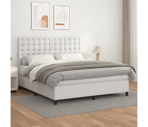 Cama box spring con colchón cuero sintético blanco 160x200 cm