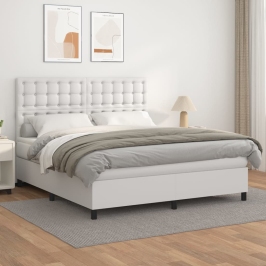 Cama box spring con colchón cuero sintético blanco 180x200 cm