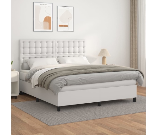 Cama box spring con colchón cuero sintético blanco 180x200 cm