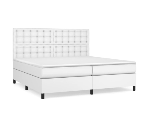 Cama box spring con colchón cuero sintético blanco 200x200 cm