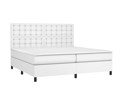 Cama box spring con colchón cuero sintético blanco 200x200 cm