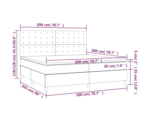 Cama box spring con colchón cuero sintético blanco 200x200 cm