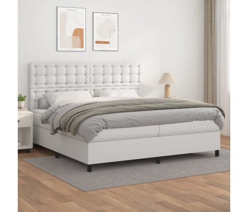 Cama box spring con colchón cuero sintético blanco 200x200 cm