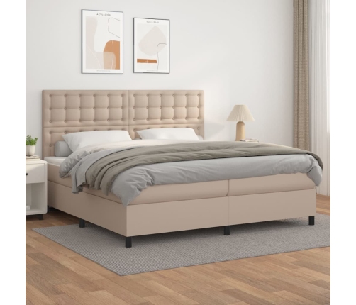 Cama box spring con colchón cuero sintético capuchino 200x200cm